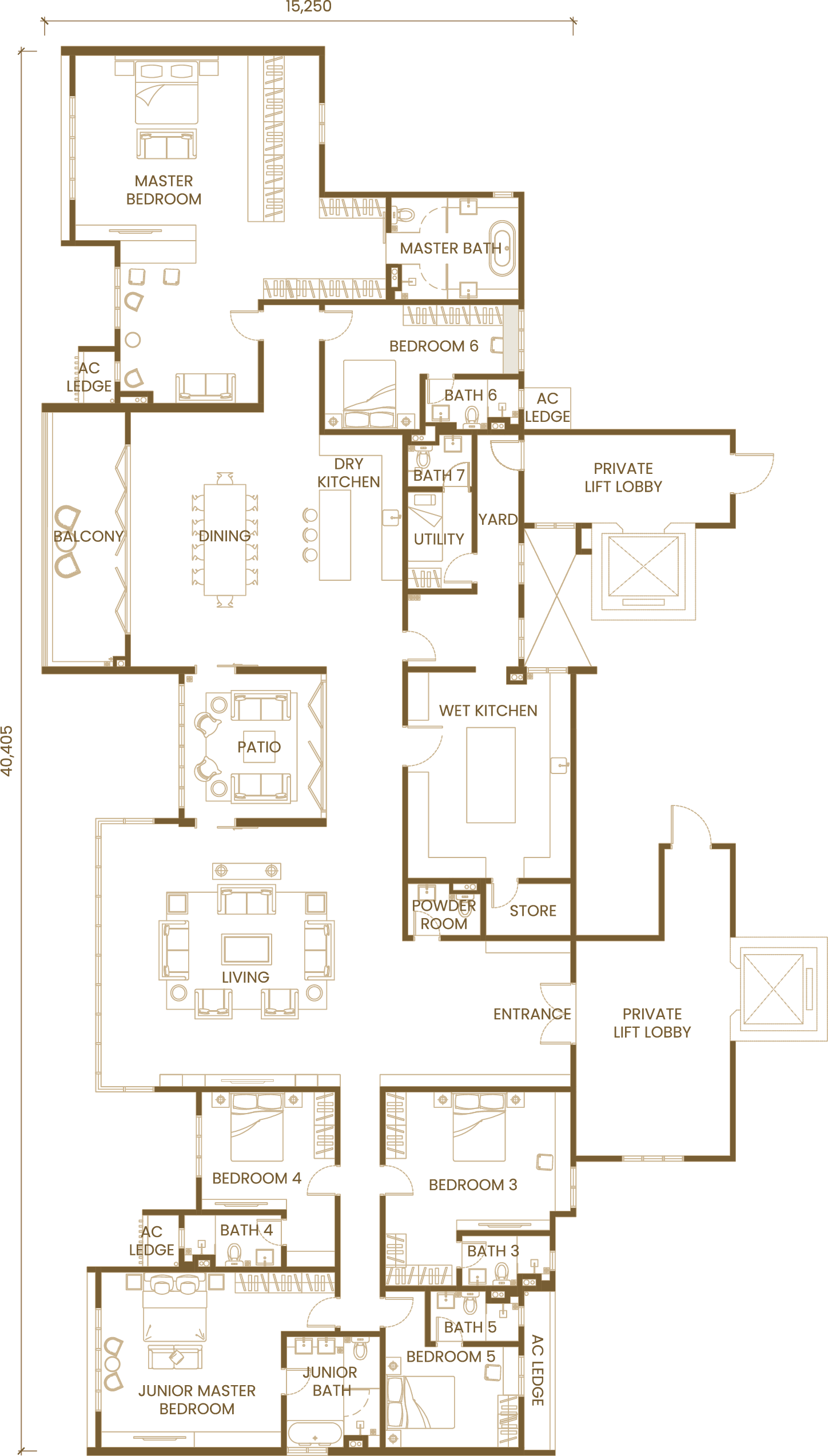Type H / H1 (Penthouse) · 6 Bedroom floor plan